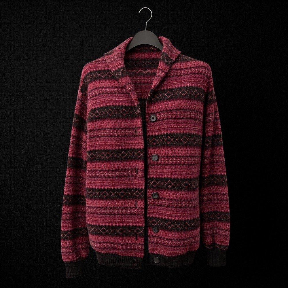 Pendleton Fair Isle Cardigan‎ Womens M Merino Wool Button Sweater Pink